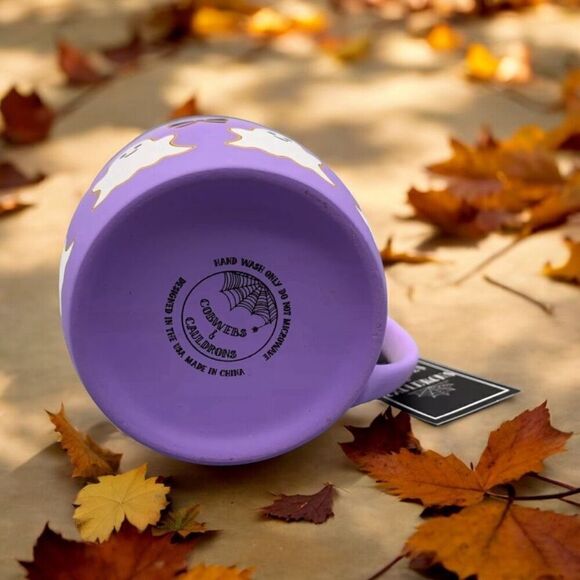 Halloween Purple Ghosts and Bows Soft Touch Mug Cobwebs & Cauldrons - Picture 3 of 3